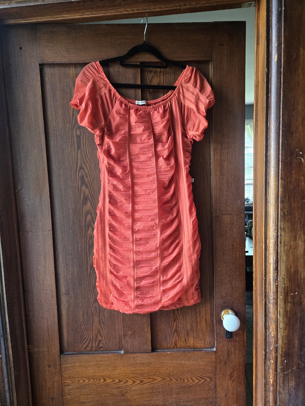 Jainnaro Rodrigues Coral Ruched Short Sleeve Dress
